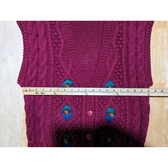 Weathervane hand knit Vintage Burgundy Blue Sleeveless Cardigan Size Large - Picture 6 of 8